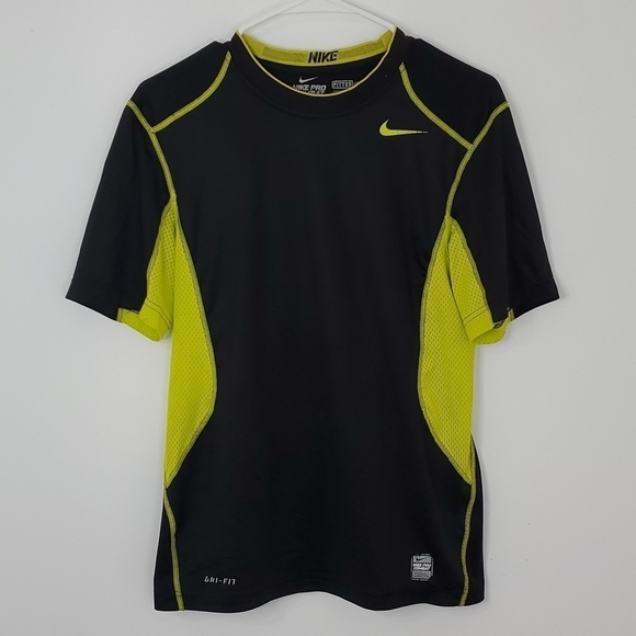 Nike Other - Nike Dri-fit small black and yellow fitted pro combat short sleeve shirt